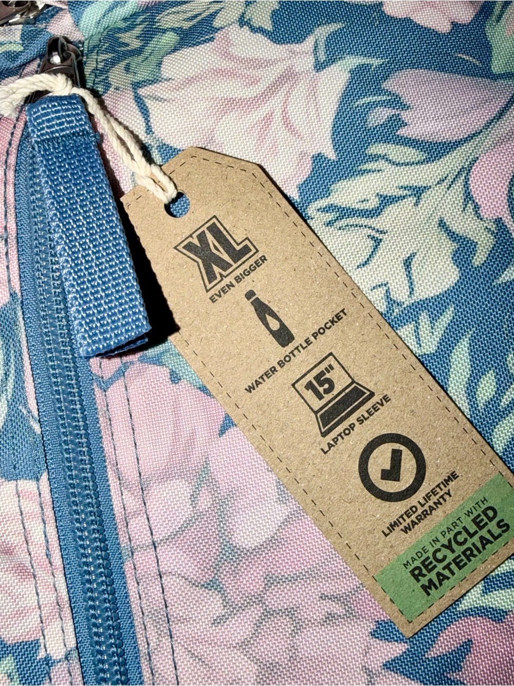 JanSport Big Student Faded Tapestry Elemental Blue Floral Laptop Backpack-New - Picture 12 of 15
